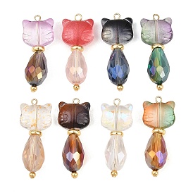 8 шт. Подвески из гальванического стекла, кошка, с золотыми 304 штифтами из нержавеющей стали с плоской головкой