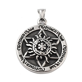 Retro 304 Stainless Steel Pendants, Flat Round with Star of David Charm
