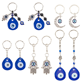 10piezas 5 llavero estilo lampwork, Llavero cabujones de resina y llavero de esmalte de aleación, mal de ojo