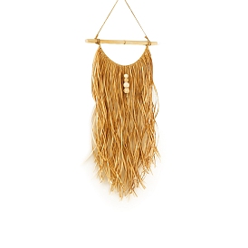 Bohemian Handmade Woven Raffia Wall Decorations, with Wood Bead for Homestay Home Living Room Hanging Decorations