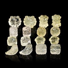 Natural Lemon Quartz Beads, Carved Beads, Fox/Flower/Wing/Bowknot/Butterfly/Flower/Paw Print/Lion