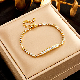 Luxury Diamond-Encrusted Titanium Steel Metal Bracelet with Long Chain