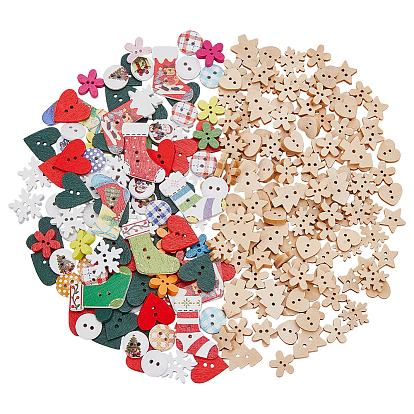 240шт 2 стили деревянные кнопки, 2-луночное