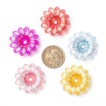 Transparent Acrylic Beads, AB Color, Flower, 34x34x9mm, Hole: 4mm