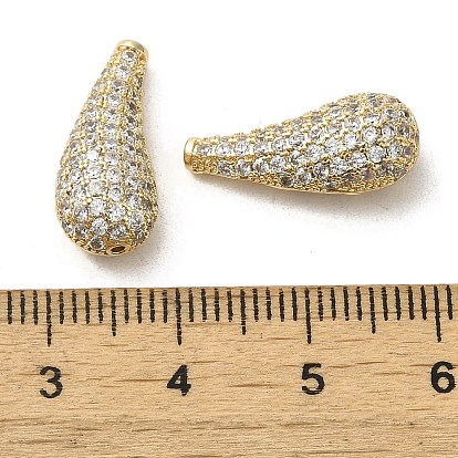Brass Micro Pave Clear Cubic Zirconia Beads, Teardrop