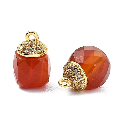 Природные сердолик подвески, Граненые кубические подвески с латунными микропаве из прозрачного кубического циркония в качестве застежек.