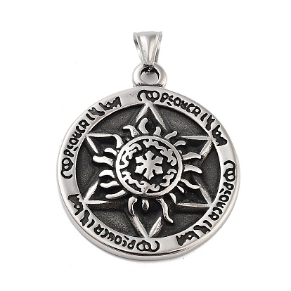 Rétro 304 pendentifs en acier inoxydable, plat rond avec breloque étoile de david