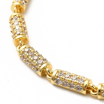 Clear Cubic Zirconia Column Link Chain Bracelet, Rack Plating Brass Jewelry for Women, Cadmium Free & Lead Free