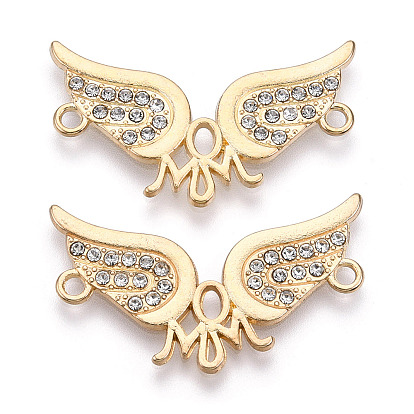 Mother's Day Alloy Crystal Rhinestone Connector Charms, Wing with Mom Links, Cadmium Free & Lead Free