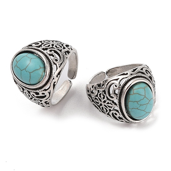 Овальные манжеты с синтетической бирюзой, открытые кольца из сплава с широкой полосой для женщин, без кадмия и без свинца