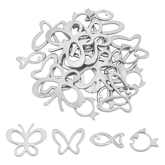 24Pcs 4 Style 304 Stainless Steel Linking Rings, Fish