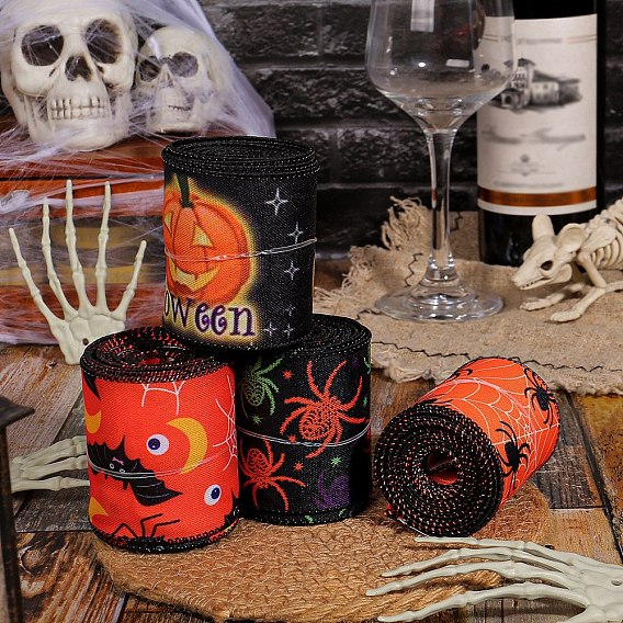 Тканевая лента с принтом в гросгрейн для упаковки подарков на Хэллоуин