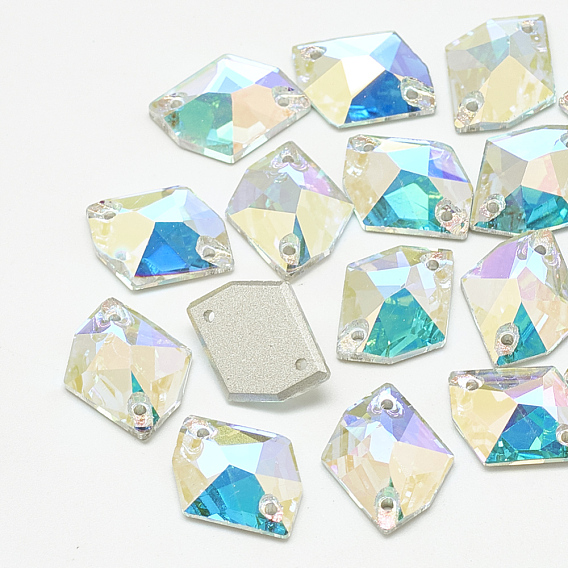 Sew on Rhinestone, K9 Glass Rhinestone, Two Holes, Garments Accessories, Random Color Back Plated, Faceted, Polygon