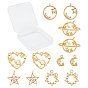 12Pcs 6 Styles Brass Cubic Zirconia Charms, Mixed Shapes