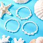 3Pcs ABS Plastic Imitation Pearl Beads Stretch Bracelets for Women, Shell Shape & Starfish & Round, with Synthetic Turquoise
