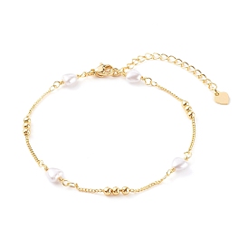 Brass Beaded Bracelets, with Curb Chains and Heart Glass Beads