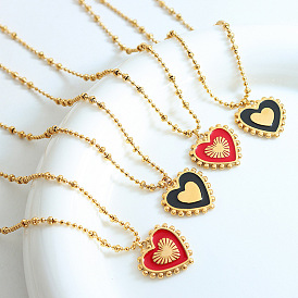 Jewelry clavicle chain personality double-sided red black heart pendant splicing chain necklace titanium steel girls