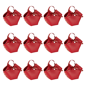 Bolsos de regalo de dulces de cuero pu, con dijes de perlas de imitación y cinta, uñas, bolsas de dulces de favor de la boda