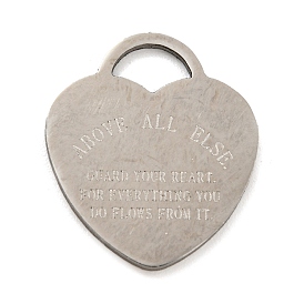 304 Stainless Steel Pendants, Heart with Word Above All Else Charm