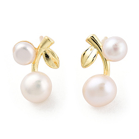 Natural Pearl Cherry Stud Earrings with 925 Sterling Silver Pins, Brass Jewelry for Women
