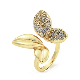 Bowknot Brass Micro Pave Clear Cubic Zirconia Cuff Rings, Open Rings for Women