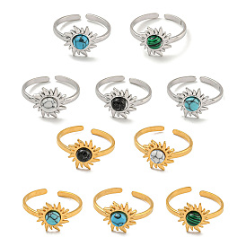 304 anillos de acero inoxidable con piedras preciosas sintéticas, anillos abiertos de sol para mujer