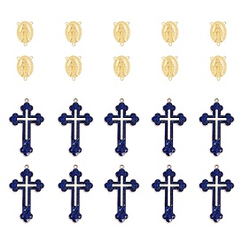 SUNNYCLUE Alloy Enamel Cross Pendants, with Chandelier Component Links, Rosary Center Pieces, Marine Blue