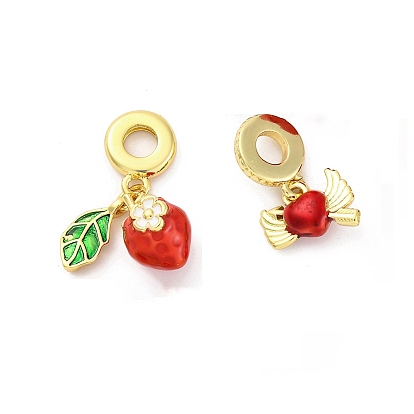 Латунные красные эмалевые европейские подвески-шармы, Подвески с большими отверстиями, стойки покрытие, прочное покрытие, без кадмия и без свинца, реальный 18 k позолоченный
