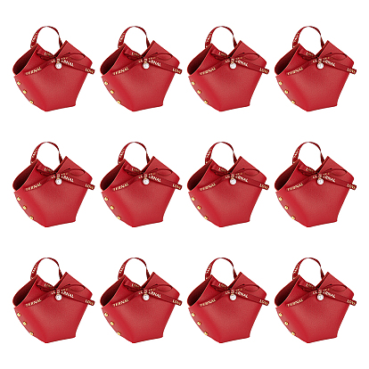 Bolsos de regalo de dulces de cuero pu, con dijes de perlas de imitación y cinta, uñas, bolsas de dulces de favor de la boda