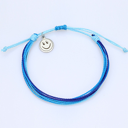 Bohemian Wax Thread Bracelet with Smiling Sun Charm - Handmade Woven Friendship Bracelet