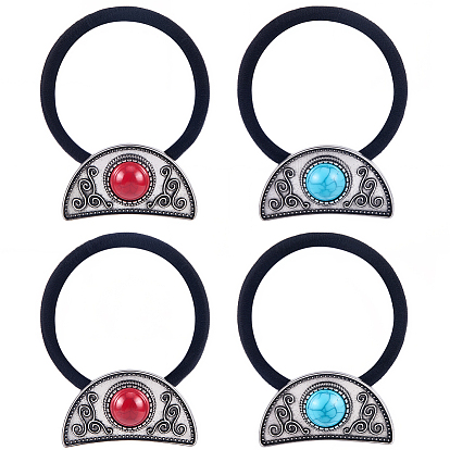 4 шт. 2 цвета сплава и смолы, имитация синтетической бирюзы и полиэстера, резинки для волос, полумесяц, аксессуары для волос для женщин