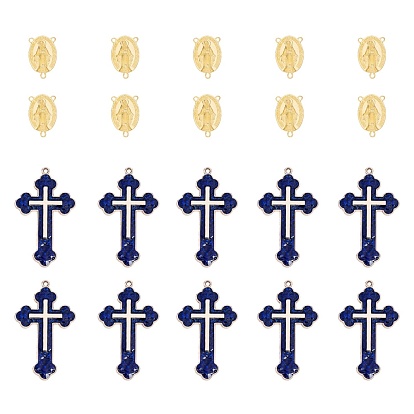 Alloy Enamel Cross Pendants, with Chandelier Component Links, Rosary Center Pieces, Marine Blue