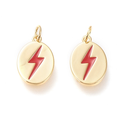 Настоящие 18 k позолоченные латунные подвески, с эмалью и кольцами для прыжков, долговечный, овал с молнией