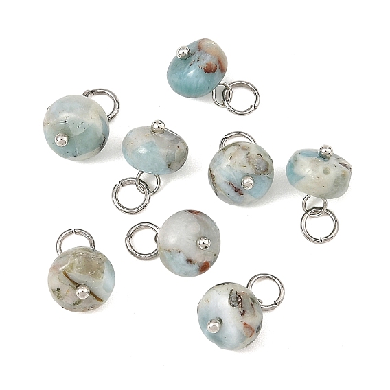 Colgantes larimar naturales, dijes redondos con 304 anillas de acero inoxidable
