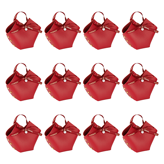 PU Leather Candy Gift Handbags, with Imitation Pearl Charms and Ribbon, Nails, Wedding Favor Candy Bags