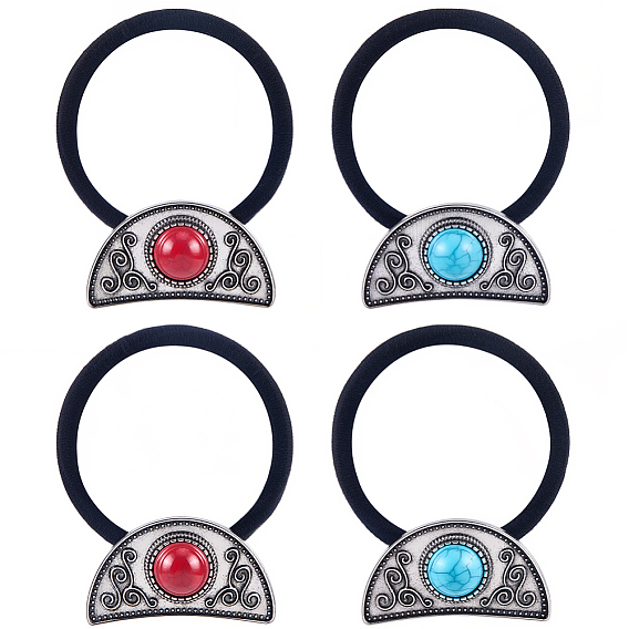 4 шт. 2 цвета сплава и смолы, имитация синтетической бирюзы и полиэстера, резинки для волос, полумесяц, аксессуары для волос для женщин