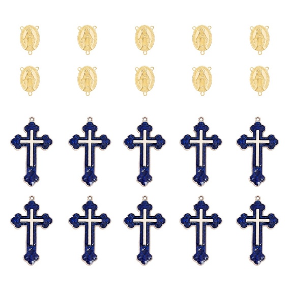 Alloy Enamel Cross Pendants, with Chandelier Component Links, Rosary Center Pieces, Marine Blue