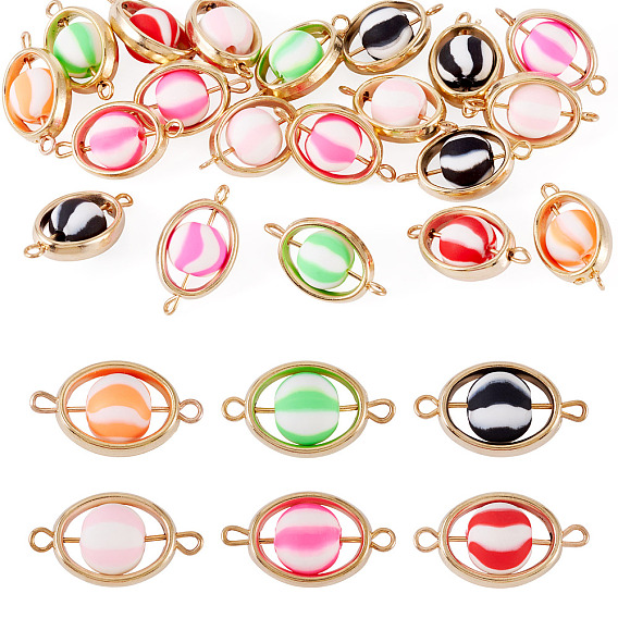 20Pcs Polymer Clay Ball & CCB Oval Frame Links Connector Charms, with Brass Double Loops, Golden