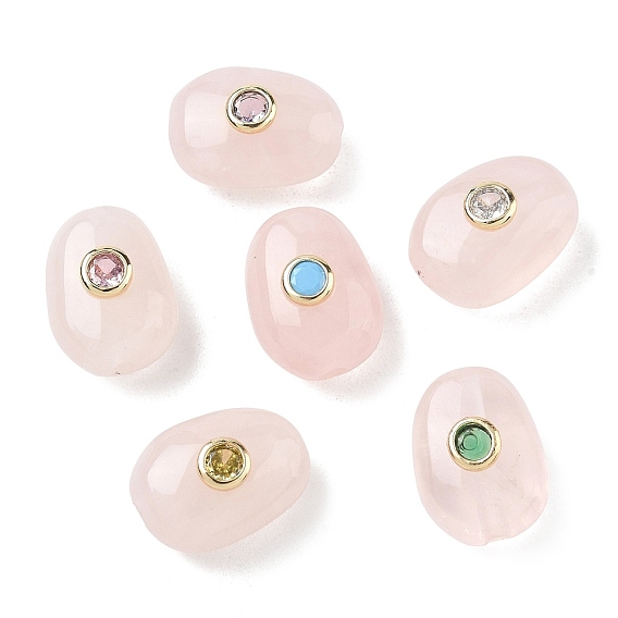 Natural Rose Quartz Beads, with Brass Micro Pave Cubic Zirconia Findings, Nuggets