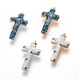 Brass Enamel Pendants, with Freshwater Shell and Micro Pave Cubic Zirconia, Cross