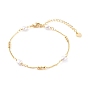 Brass Beaded Bracelets, with Curb Chains and Heart Glass Beads