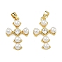 Латунные микропаве прозрачные подвески с фианитом, крестики из искусственного жемчуга ABS, стойки покрытие, долговечный