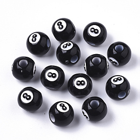 Perles acryliques laquées, Perles avec un grand trou   , huit boules, billard