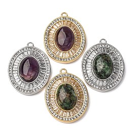 Овальные подвески из натуральных драгоценных камней, 304 подвески из нержавеющей стали с кристаллами и стразами