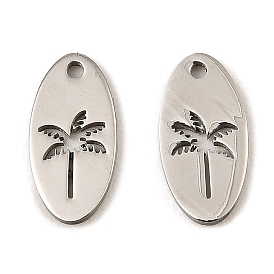 304 Stainless Steel Charms, Oval with Coconut Tree Charm