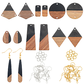 Olycraft DIY Wooden Dangle Earring Making Kits, Including Teardrop & Geometry Resin & Walnut Wood Pendants, Brass Earring Hooks & Jump Rings