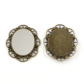 Alloy Oval Mirror Big Pendants, Cadmium Free & Lead Free, 56x46x2.5mm