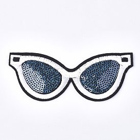 Computerized Embroidery Cloth Iron On Patches, with Paillette, Costume Accessories, Appliques, Glasses
