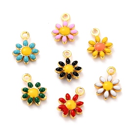  Brass Enamel Charms, Golden Plated, Cadmium Free & Lead Free, Sunflower