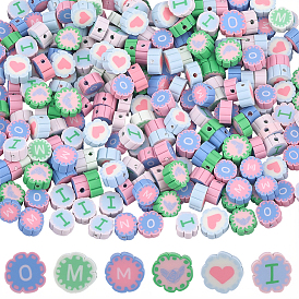 Бусины из полимерной глины , цветок с буквенным узором